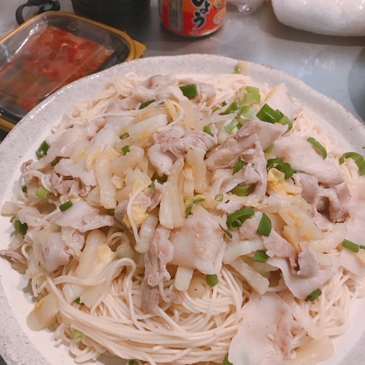 豚バラと白菜の素麺チャンプルー